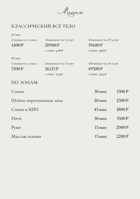 Прайс эстетических процедур по телу